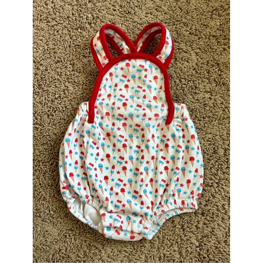 Dear James Baby Ice Cream Star Print Bubble Romper Red Blue 6-12M DJFW24-15-M